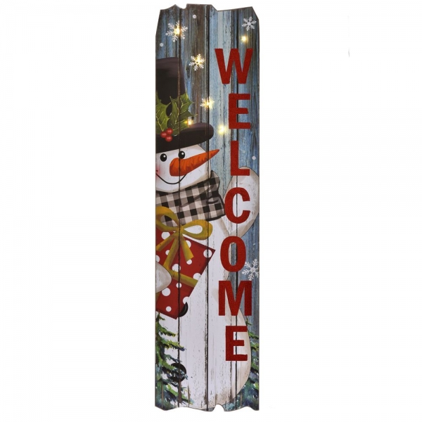 ΞΥΛΙΝΗ ΠΙΝΑΚΙΔΑ ΧΙΟΝΑΝΘΡΩΠΟΣ WELCOME (23X2X90 EK.) ΜΕ ΦΩΣ LED
